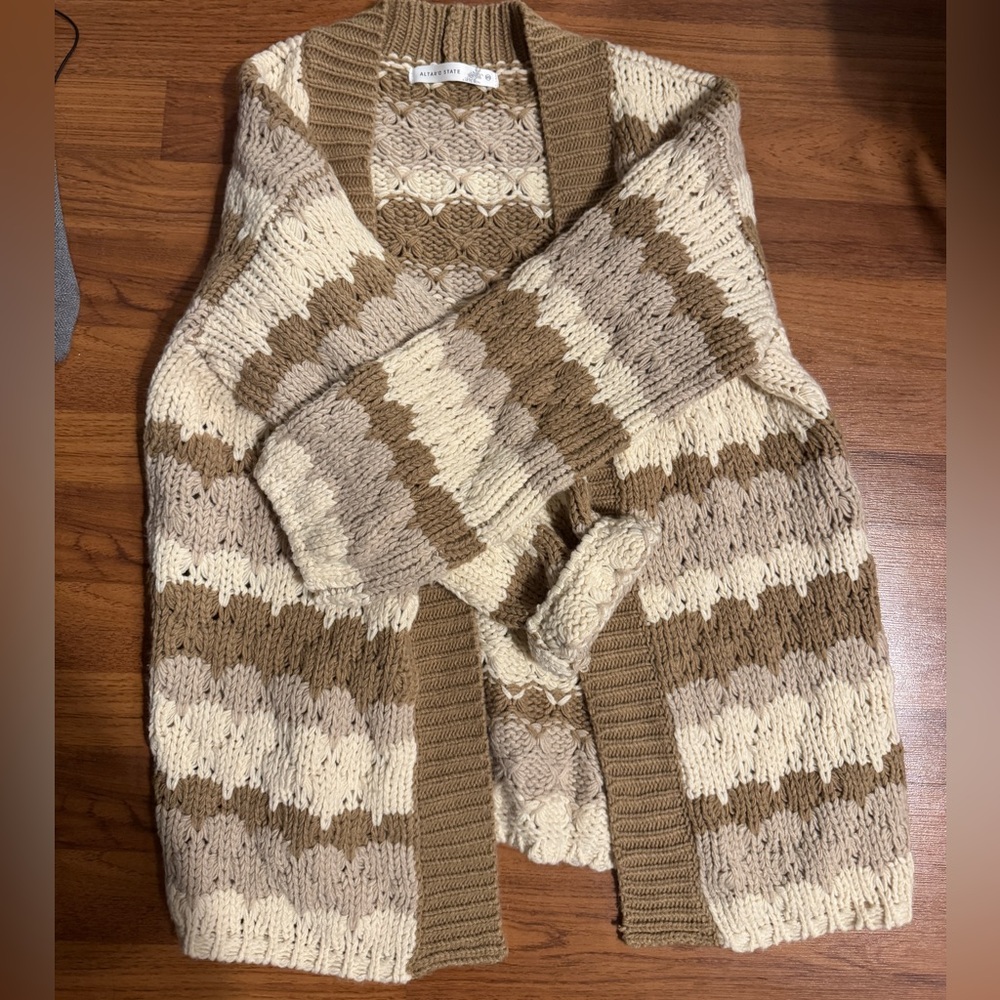 Altar'd State Cream and Brown Knit Cardigan